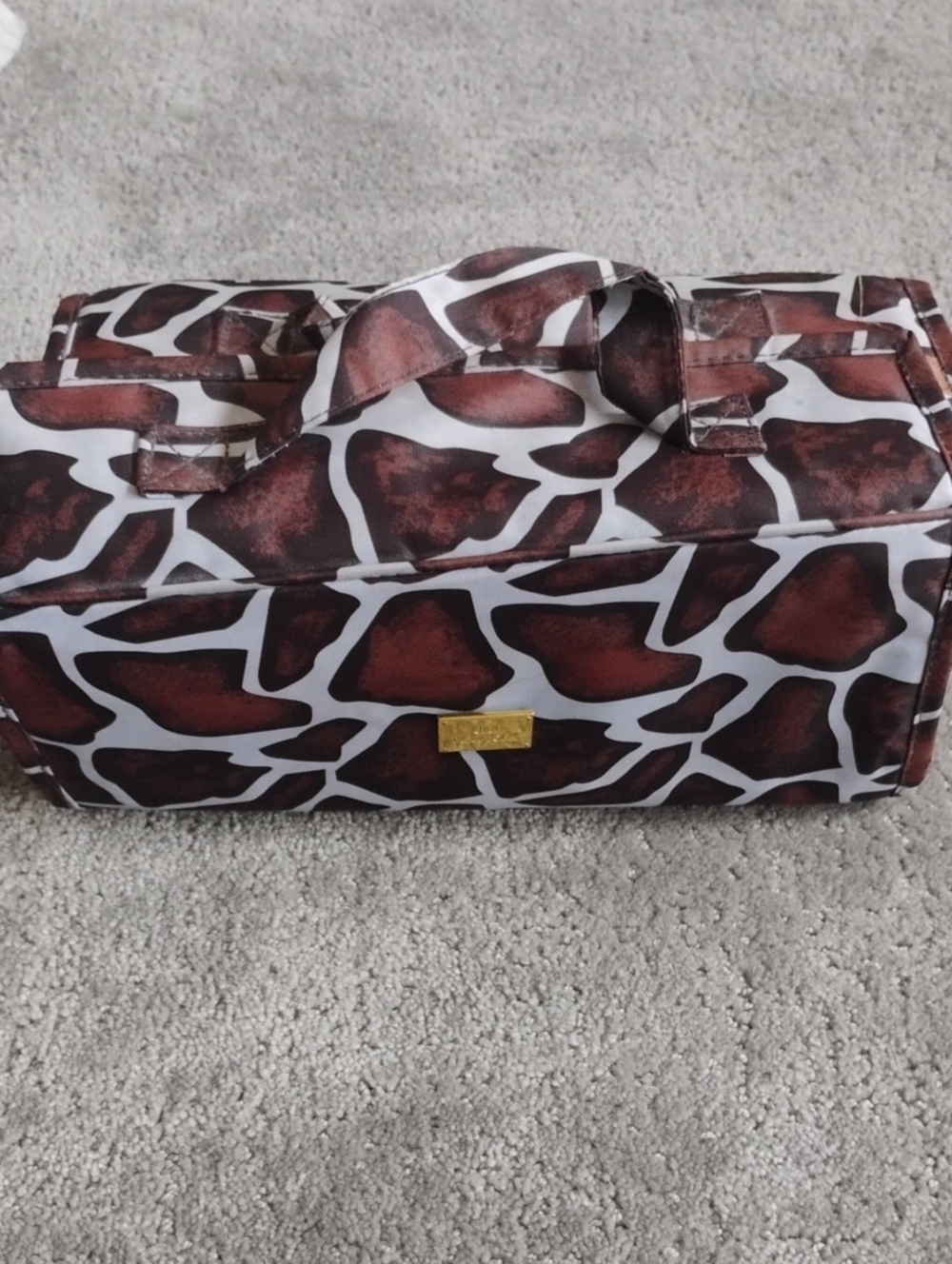 JM New York Brown Giraffe-Print Cosmetic Bag with Gold Plaque